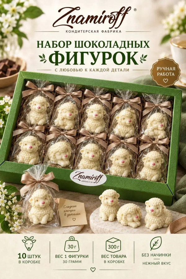 №1 Фигурный шоколад набор Овечки из белого шоколада(10шт по 30г) в Коркине