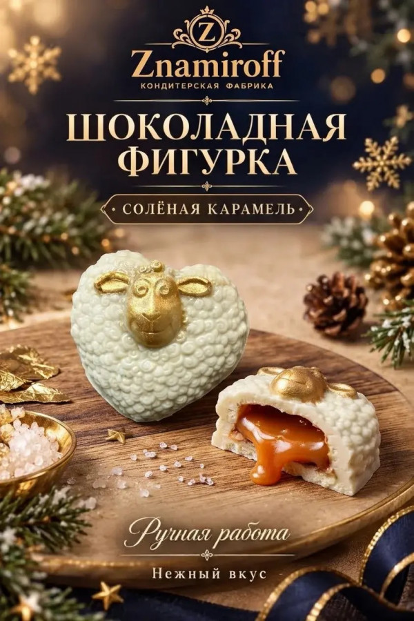 №1 Шоколад фигурный "Овечка-сердечко" белый шоколад с начинкой солёная карамель(блок 5шт по 70г) в Коркине