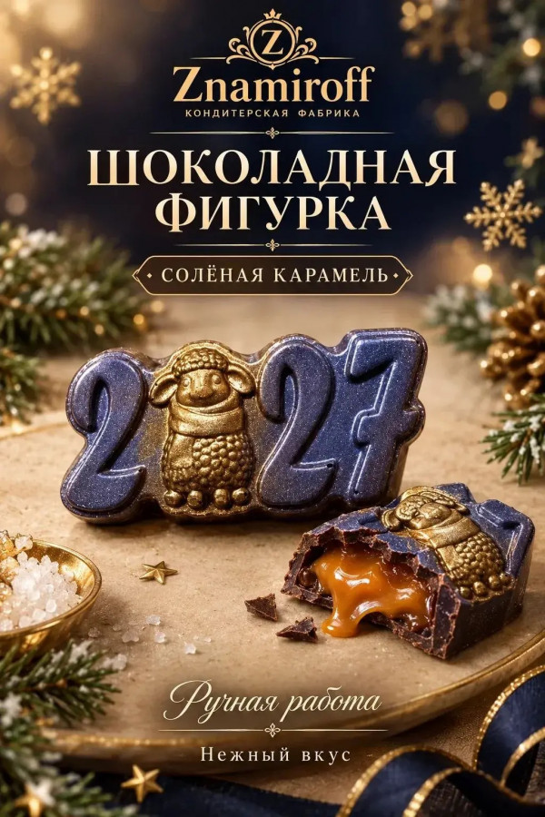 №1 Шоколад фигурный "Год 2027" молочный шоколад с начинкой солёная карамель(блок 5шт по 70г) в Коркине