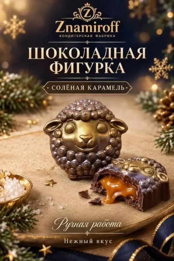 №1 Шоколад фигурный "Овечка-мордашка" молочный шоколад с начинкой солёная карамель(блок 5шт по 70г) в Коркине