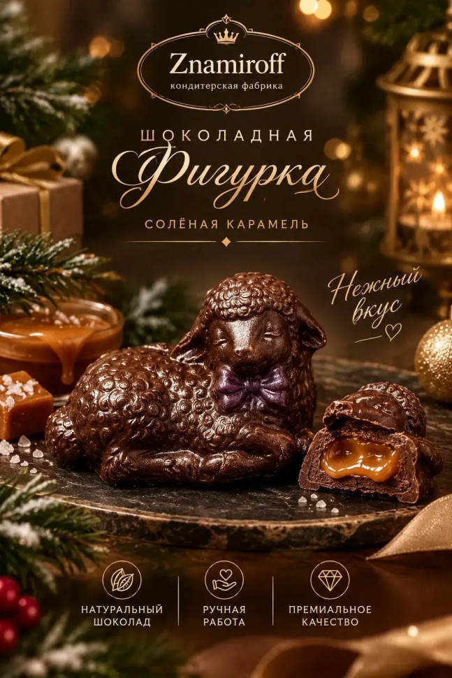  Шоколад фигурный "Овечка спящая" молочный шоколад с начинкой солёная карамель(блок 5шт по 70г) в Коркине